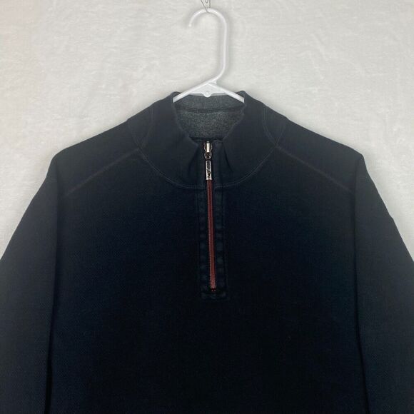 Tommy Bahama Sweater Mens Large Black 1/4 Zip Mock Neck Pullover - Picture 3 of 9